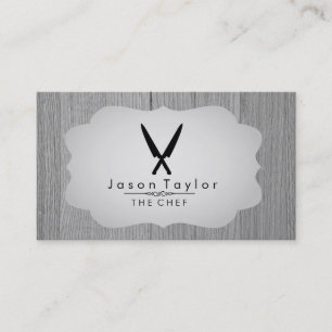 Chef Catering Retro Crossed Knife Wood Gray Business Card