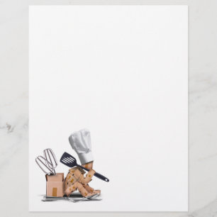 Chef character sat thinking with kitchen tools flyer