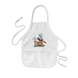 Chef character sat thinking with kitchen tools kids' apron