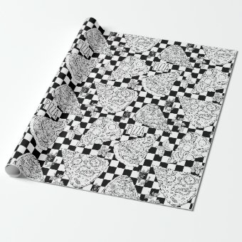 Pizza Checkers Pattern Chef Checkerboard Black White Pizza Pattern Wrapping Paper | Zazzle