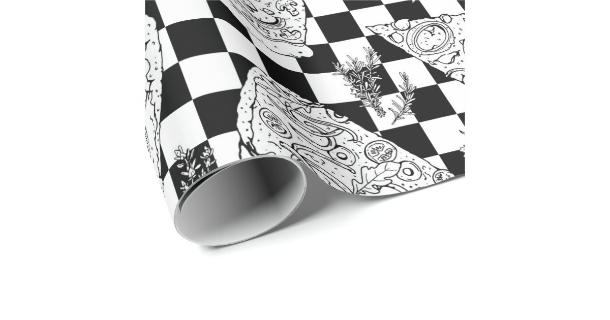 Pizza Checkers Pattern Chef Checkerboard Black White Pizza Pattern Wrapping Paper | Zazzle