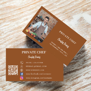 Chef chocolate brown photo catering QR code Business Card