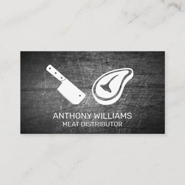 Chef Cleaver Steak icon | Scratched Metal Business Card (Front)