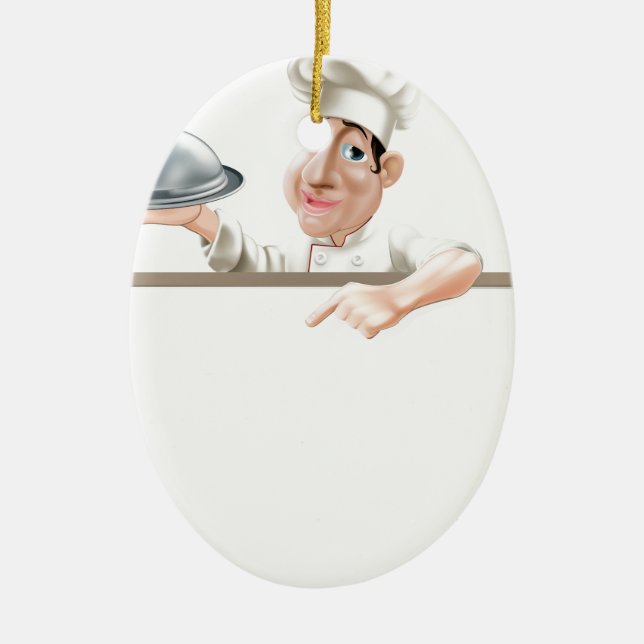 Chef cloche and menu ceramic ornament (Front)