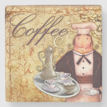 Chef Coffee Stone Coaster by AuraEditions at Zazzle