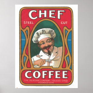 Chef coffee vintage art nouveau kitchen poster