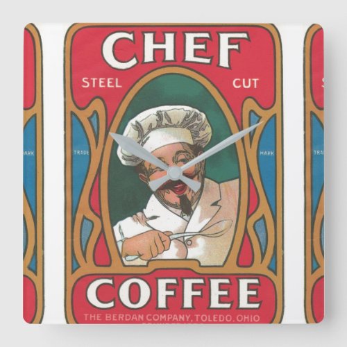 Chef coffee vintage art nouveau kitchen square wall clock