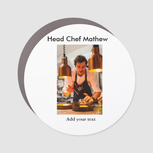 Chef cook add name text men kitchen bakery  car magnet (Front)
