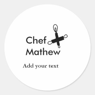 Chef cook add name text men kitchen bakery classic round sticker