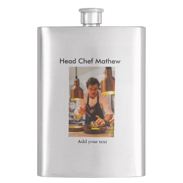 Chef cook add name text men kitchen bakery  flask (Front)