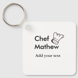 Chef cook add name text men kitchen bakery keychain