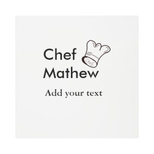 Chef cook add name text men kitchen bakery metal print