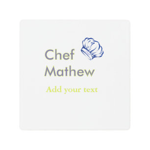 Chef cook add name text men kitchen bakery metal print