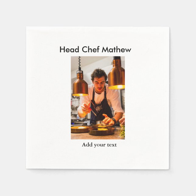 Chef cook add name text men kitchen bakery  napkins (Front)