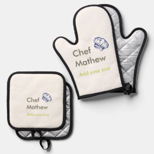 Chef cook add name text men kitchen bakery oven mitt & pot holder set