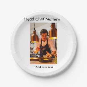 Chef cook add name text men kitchen bakery paper plates