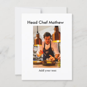 Chef cook add name text men kitchen bakery postcard