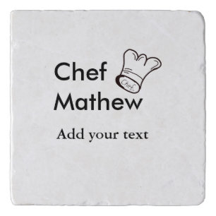Chef cook add name text men kitchen bakery trivet