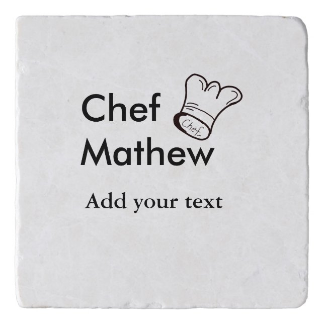 Chef cook add name text men kitchen bakery  trivet (Front)