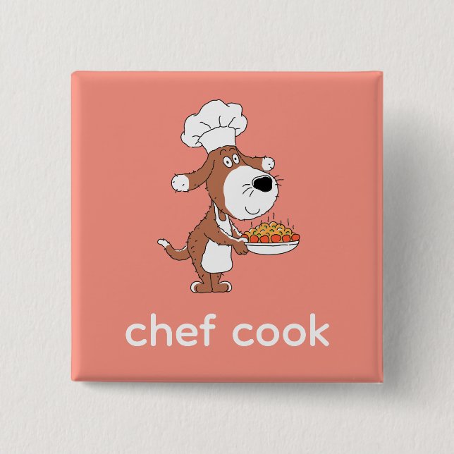 Chef Cook Cute Funny Dog Puppy Cartoon Button (Front)