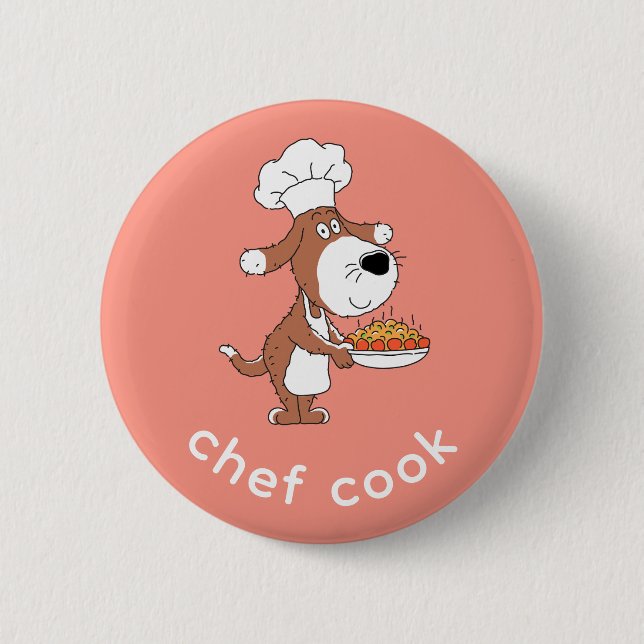 Chef Cook Cute Funny Dog Puppy Cartoon Button (Front)