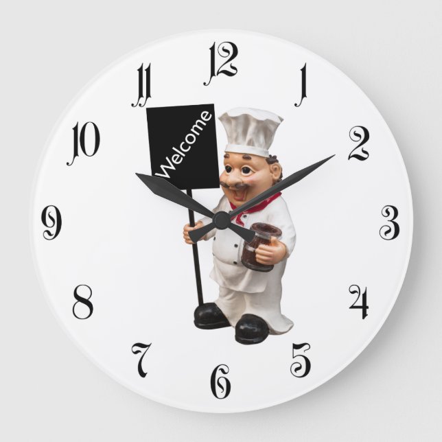 Chef cook - WELCOME menu card Large Clock (Front)