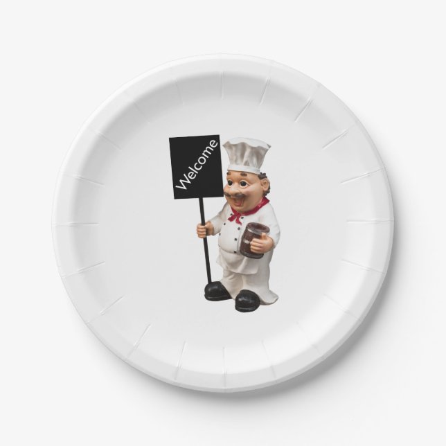 Chef cook - WELCOME menu card Paper Plates (Front)