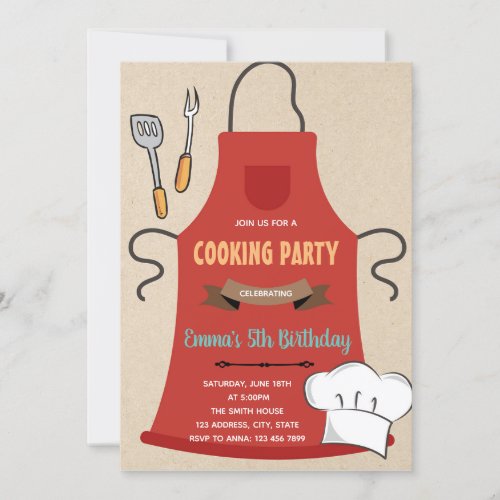 Chef cooking birthday card invitation