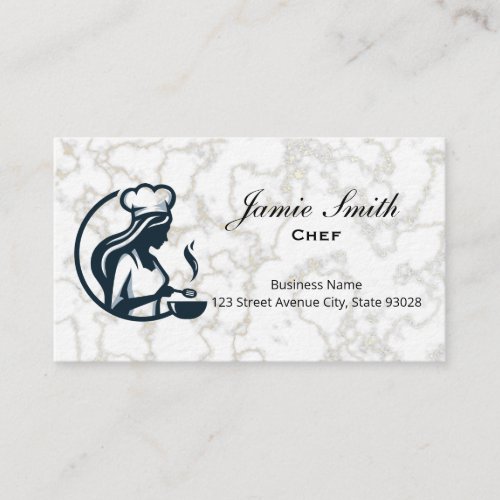 Chef Cooking | White Marble | Black Marble Business Card
