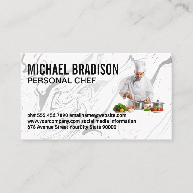 Chef Cooking with Ingredients Business Card (Front)