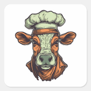 Chef Cow Cool Farm Animal Culinary Chef Square Sticker