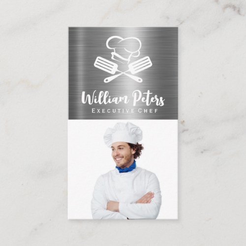 Chef  Culinary Logo  Metal Background Business Card