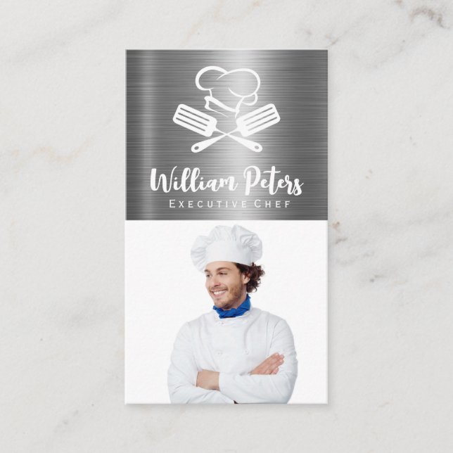 Chef | Culinary Logo | Metal Background Business Card (Front)