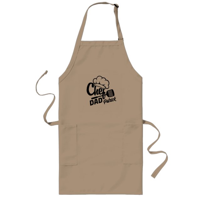 "Chef Dad" Chef 's Hat Typography Grilling Long Apron (Front)