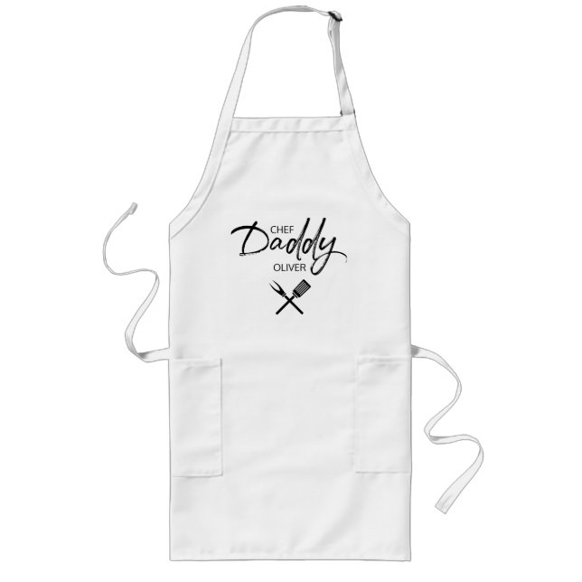 Chef Daddy Script Father's day Personalized Long Apron (Front)