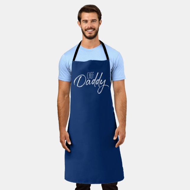 Chef Daddy White Typography Modern Blue Apron (Worn)
