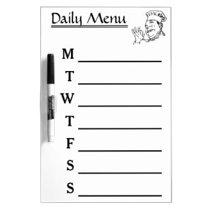 Chef Daily Menu Weekly Menu calendar Dry-Erase Board