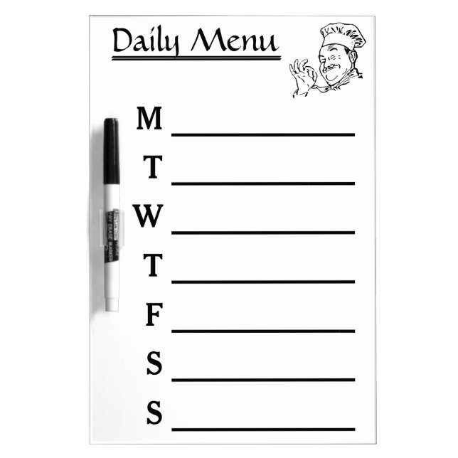 Chef Daily Menu Weekly Menu calendar Dry-Erase Board (Front)