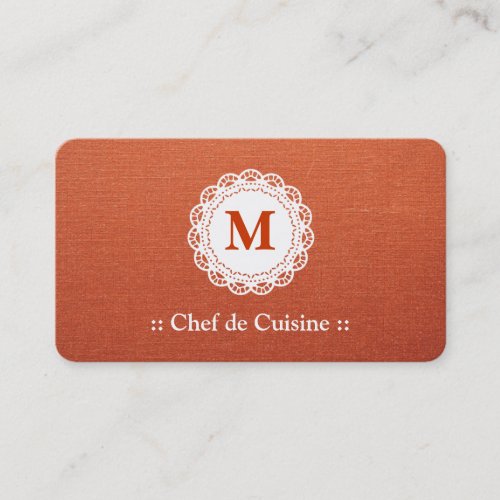 Chef de Cuisine Elegant Lace Monogram Business Card