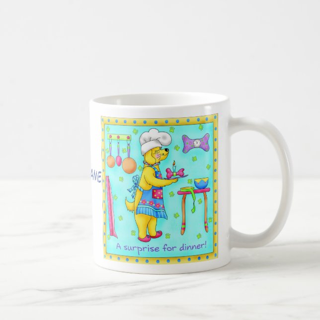 Chef Dog Whimsy Art Name Personalized Coffee Mug (Right)