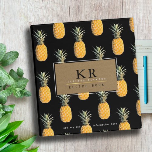 Chef elegant monogram with pineapples recipe 3 ring binder