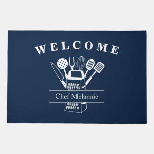 Chef Elegant Welcome Navy Blue Doormat