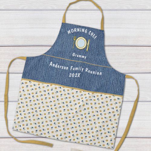 Chef Family Reunion Blue Denim Bluebells Print Apron