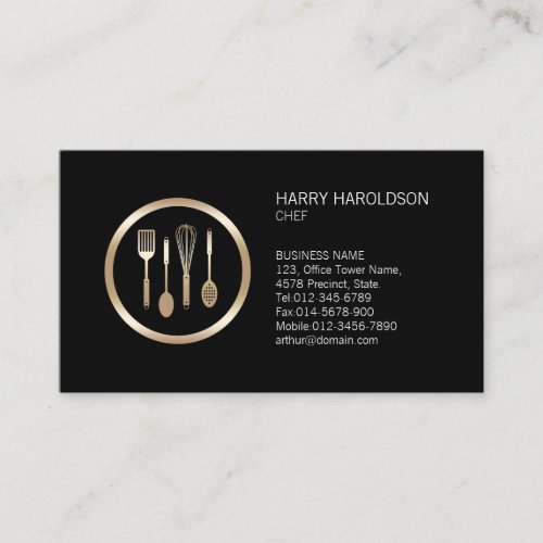 Chef Faux Gold Cooking Utensils Business Card