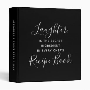 Chef Fun Quote Black White Script Recipe Book 3 Ring Binder