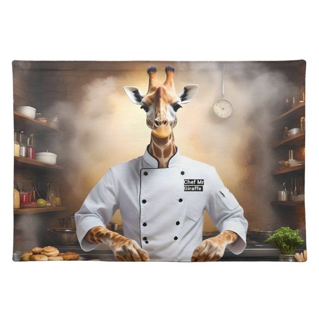 Chef Giraffe Bakes Pastries, Cloth Placemat (Front)