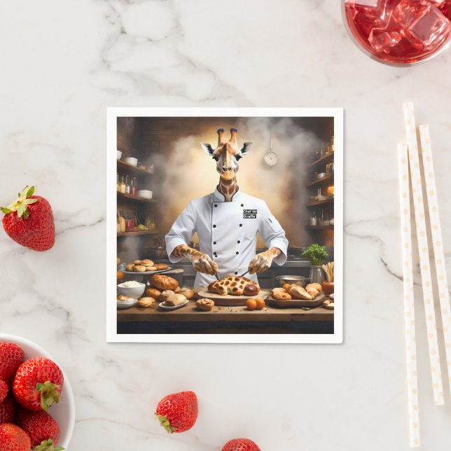 Chef Giraffe Bakes Pastries, Napkins (Insitu)