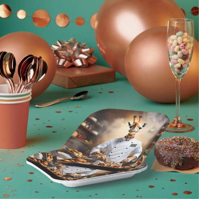 Chef Giraffe Bakes Pastries, Paper Plates (Multi)