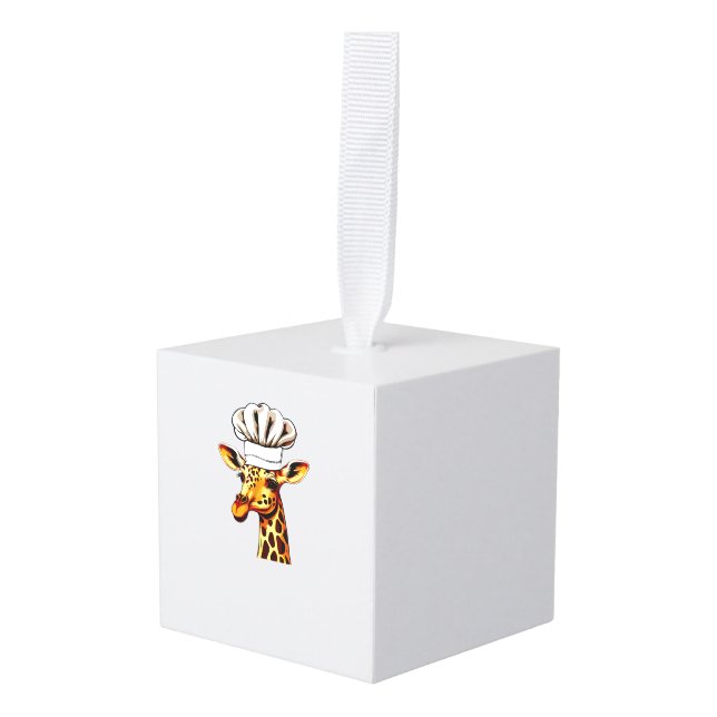 Chef Giraffe - Cute Giraffe In A Chef's Hat Giraff Cube Ornament (Front Angled)