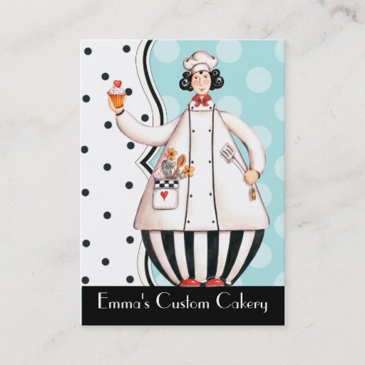 Customizable Chef Girl Cupcake Business Card - Black Hair
